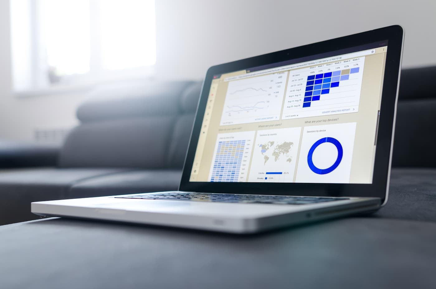 Laptop showing search and traffic analytics